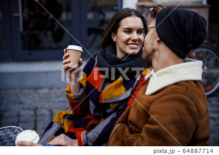 Tasty coffee and romance in the city stock photo 64887714