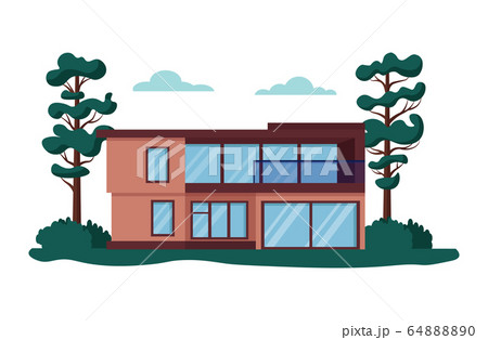 Modern house vector illustrations, cartoon flat home apartment, facade exterior of residential building set icons isolated on white 64888890