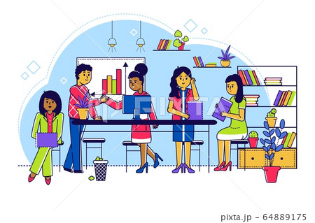 Training education at class, line vector illustration. Man and woman character in office, lesson for development business work 64889175