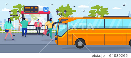 Bus Stop Waiting People Passenger Vector のイラスト素材 6466