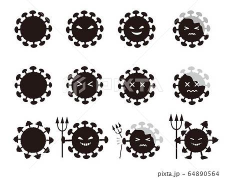 新型コロナ　アイコンセット　モノクロ 64890564