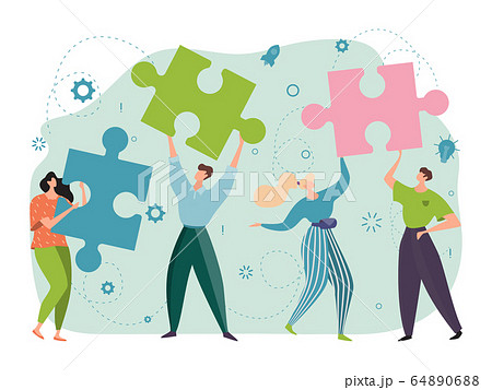 Viele Cartoon Kinder spielen mit Puzzle als Teamwork Konzept  Stock-Illustration