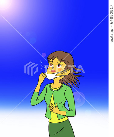 マスクを外して深呼吸する女性 マスクを外して深呼吸する女性 64890917