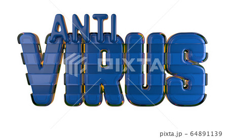 Antivirus text about Coronavirus COVID-19. Made by glass and blue plastic. Medicine concept isolated on white background 3d illustration. Selective focus macro shot with shallow DOF 64891139