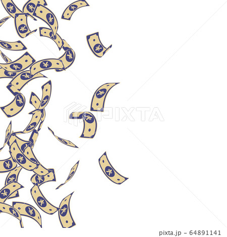 Chinese yuan notes falling. Floating CNY bills on Chinese yuan notes falling. Floating CNY bills on 64891141