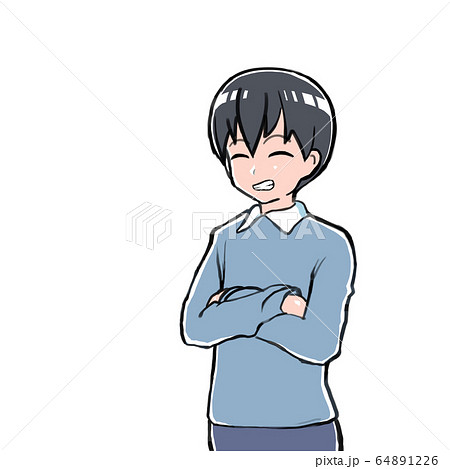 私服 笑う 男性 立ち絵のイラスト素材