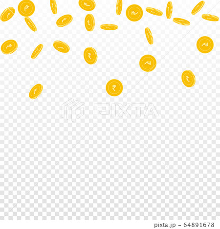 Indian rupee coins falling. Scattered sparse INR c 64891678