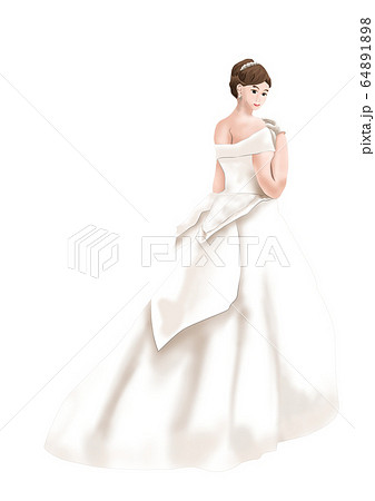 白いウエディングドレスを着て振り向く女性のイラスト素材 6418