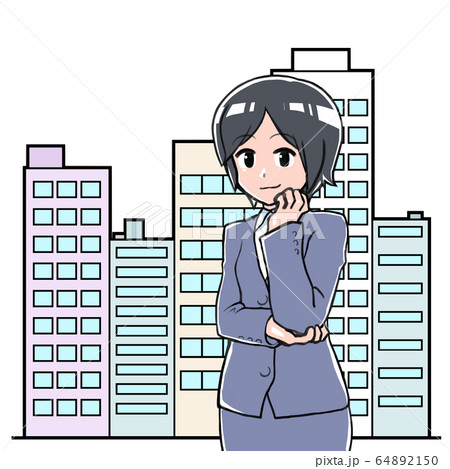 スーツ ほほえむ 女性 社員 立ち絵のイラスト素材