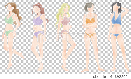 ランジェリーモデル5人イメージイラスト ランジェリーモデル5人イメージイラスト 64892801