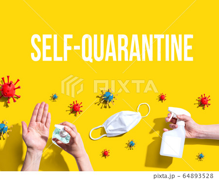 Self-quarantine theme with viral and hygiene objects Self-quarantine theme with viral and hygiene objects 64893528