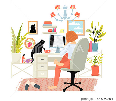 Woman Or Girl Working Studying From Home のイラスト素材