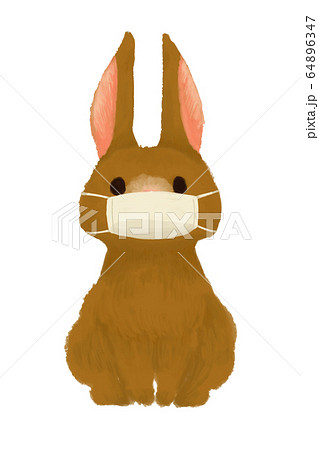 風邪予防 感染予防でマスクをするうさぎのイラストのイラスト素材