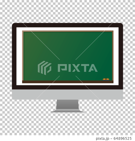 パソコンのモニタに黒板が映っているイラストのイラスト素材