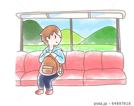 電車の車窓から 水彩のイラスト素材