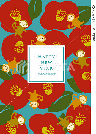 28年賀状テンプレート ハッピーニューイヤー 年賀状 猿年 さる年 猿年 申年 ２０２８年のイラスト素材 6478