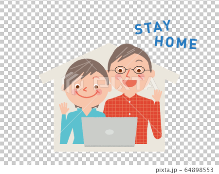 オンライン帰省　在宅　シニア　ベクター　イラスト 64898553