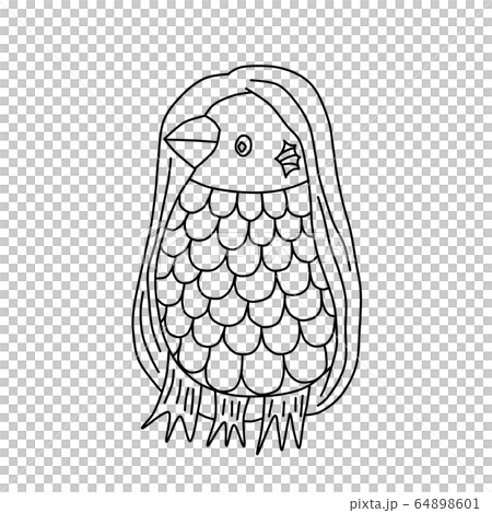 Amabie Java Sparrow Illustration Material Coloring Monochrome Amabie Java Sparrow Illustration Material Coloring Monochrome 64898601