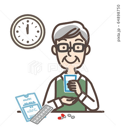 薬を飲むおじいさん 64898750