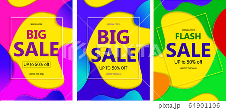 Set Bright abstract Banner sales with coloured blue, pink and red spots 64901106