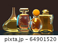 3d illustration perfume bottle stays on glass table with copy space on black background 64901520
