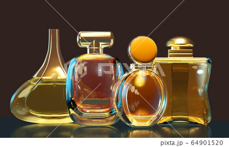 3d illustration perfume bottle stays on glass table with copy space on black background 3d illustration perfume bottle stays on glass table with copy space on black background 64901520