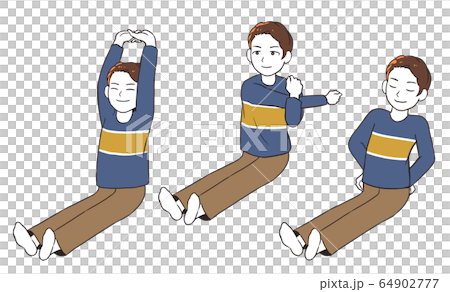 座ってストレッチをする男性のイラスト素材