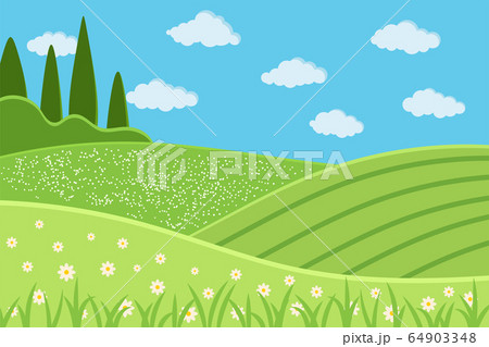 Rural green landscape scene flat vector illustration. 64903348