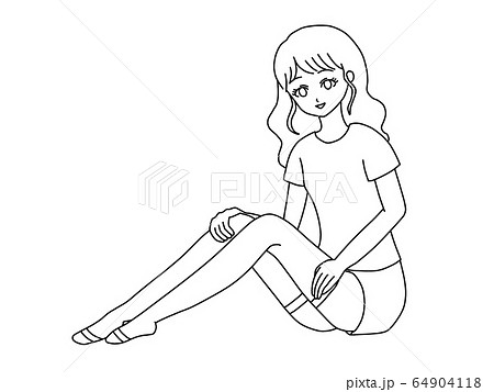 着圧ソックスを履く女性 線画 のイラスト素材