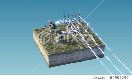 Electrical substation, high voltage. Isolated on the island. 64905247