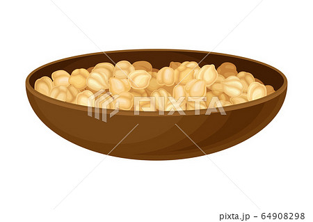 Pile of Raw and Dry Beige Chickpeas Rested in Wooden Bowl Vector Illustration 64908298