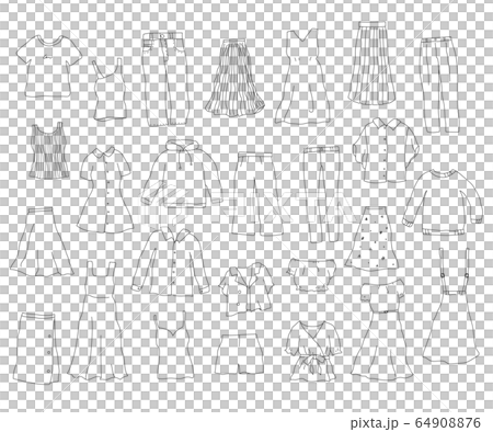A set of hand-drawn illustrations of clothes / cute / line drawing / loose 64908876