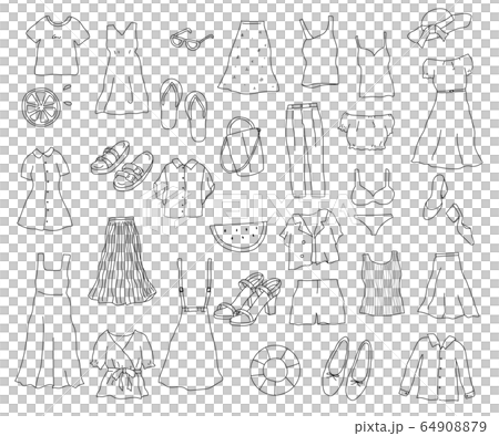 A set of hand-drawn illustrations of summer clothes / cute 64908879