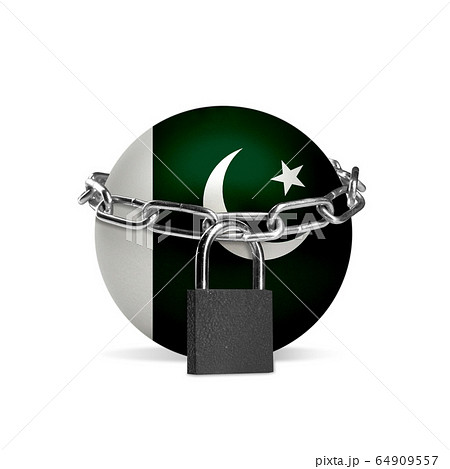 Planet colored in Pakistan flag, locking with chain. Countries lockdown during coronavirus, COVID spreading Planet colored in Pakistan flag, locking with chain. Countries lockdown during coronavirus, COVID spreading 64909557