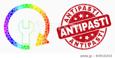Vector Spectral Dot Update Repair Wrench Icon and Grunge Antipasti Stamp 64910203