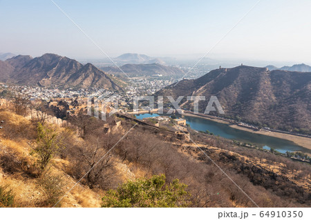 Nature and forts of Jaipur hills, panorama of 64910350