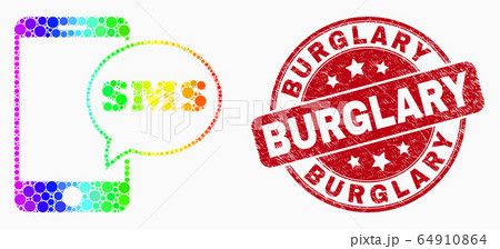 Vector Spectrum Dotted Smartphone SMS Icon and Grunge Burglary Watermark Vector Spectrum Dotted Smartphone SMS Icon and Grunge Burglary Watermark 64910864
