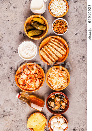 Fermented food, probiotics, top view Fermented food, probiotics, top view 64910928