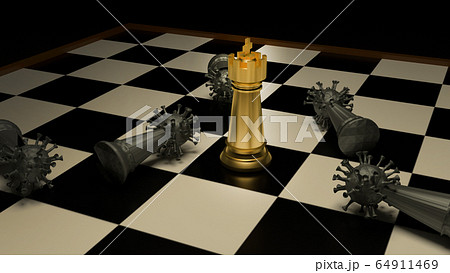 The gold chess and virus on boardgames 3d rendering for strategy concept. 64911469