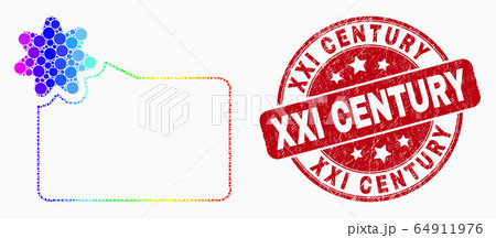 Vector Spectrum Dotted New Folder Icon and Grunge XXI Century Stamp 64911976