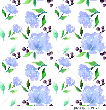 水彩画 青薔薇のシームレスパターン 水彩画 青薔薇のシームレスパターン 64912186