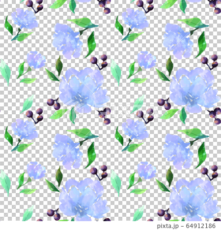 水彩画 青薔薇のシームレスパターン 水彩画 青薔薇のシームレスパターン 64912186