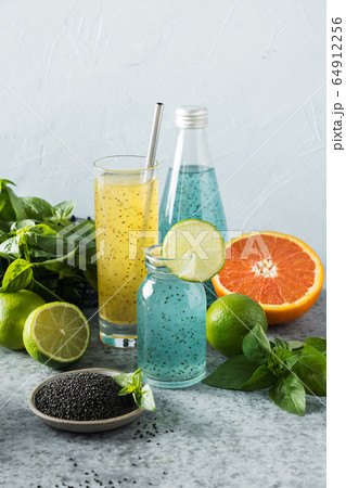 Basil seeds beverage with orange and juice  64912256