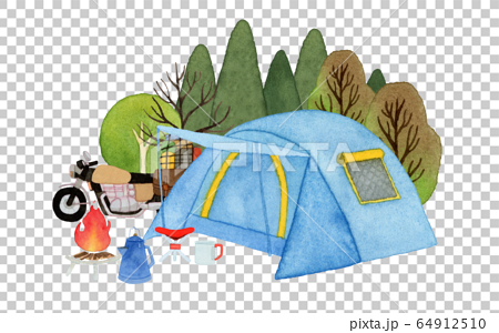 手描き水彩 ソロ キャンプ テント イラストのイラスト素材