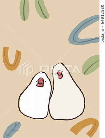 寄り添う二匹の文鳥と背景 64912880