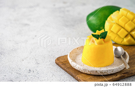 Mango Mousse on gray background, copy space 64912888