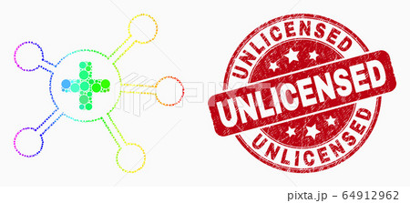 Vector Bright Pixel Medical Links Icon and Scratched Unlicensed Stamp Seal 64912962