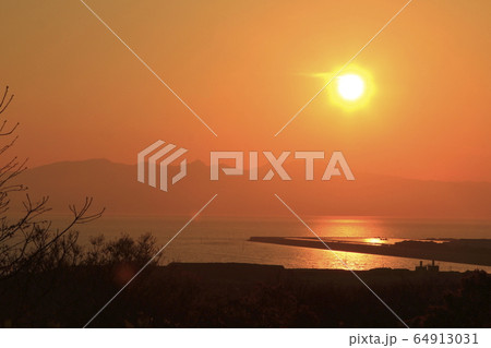 荒尾市　四ツ山神社　夕日、 64913031