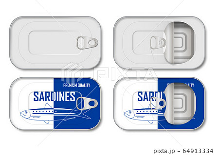 Realistic empty tin can with label and without. Sardine tin can mockup top view isolated. vector illustration template 64913334