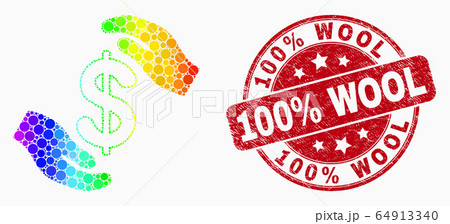 Vector Bright Pixelated Hands Care Dollar Icon and Distress 100 Percent Wool Seal 64913340